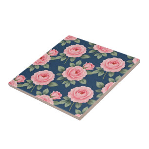 Azulejo Patrón botánico de rosas rosadas exuberantes