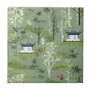 Azulejo Patrón botánico del bosque de bambú Zen (2)
