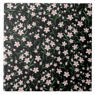 Azulejo Patrón Botánico Floral Rosa Acuarela Negro