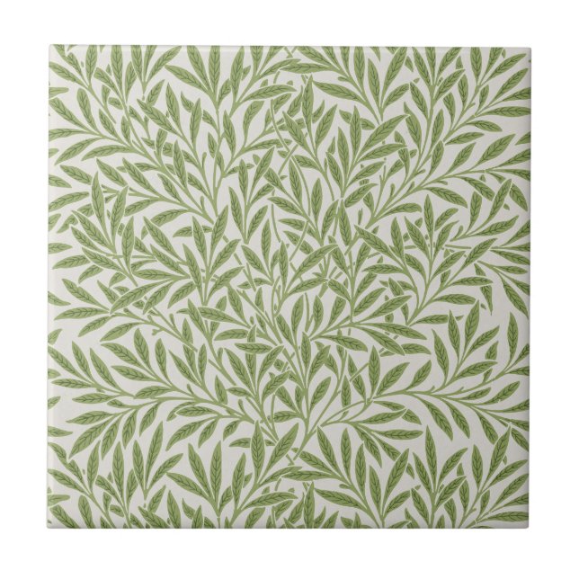 Azulejo Patrón botánico floral verde de William Morris (Frente)
