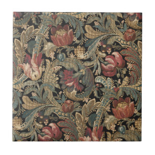 Azulejo Patrón botánico floral vintage oscuro y sombrío