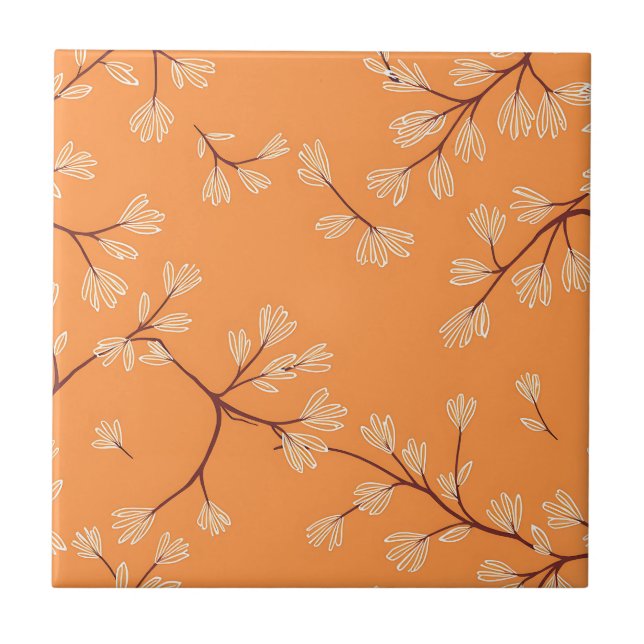 Azulejo Patrón Botánico Naranja Ramas Dibujadas a Mano Bla (Frente)