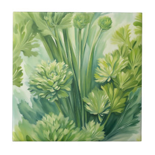 Azulejo Patrón botánico verde apio exuberante