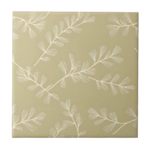 Azulejo Patrón Botánico Verde Salvia Crema Hoja Dibujada a