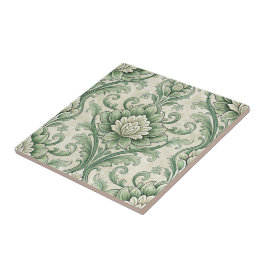 Azulejo Patrón botánico verde vintage