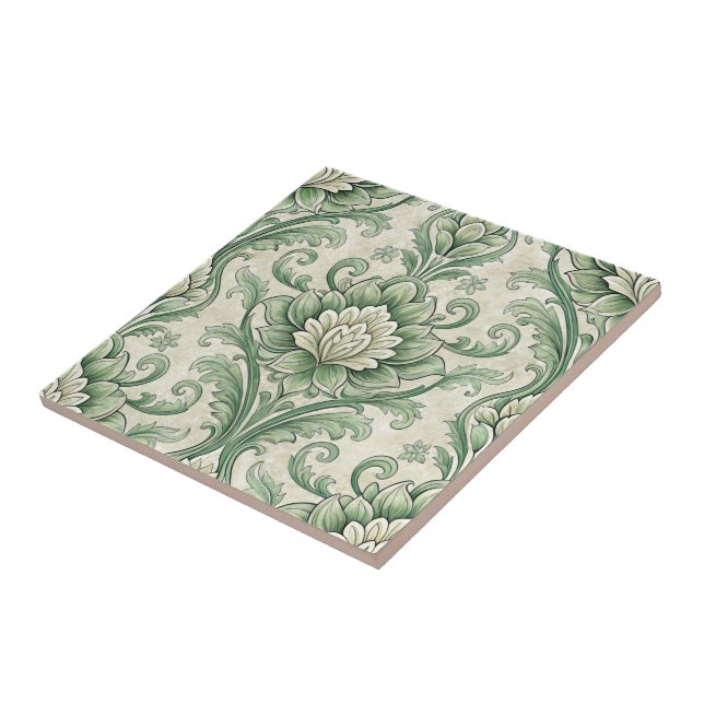Azulejo Patrón botánico verde vintage (Lado)