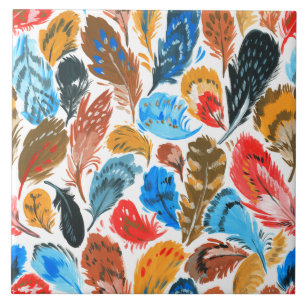 Azulejo Patrón brillante con plumas de pájaro