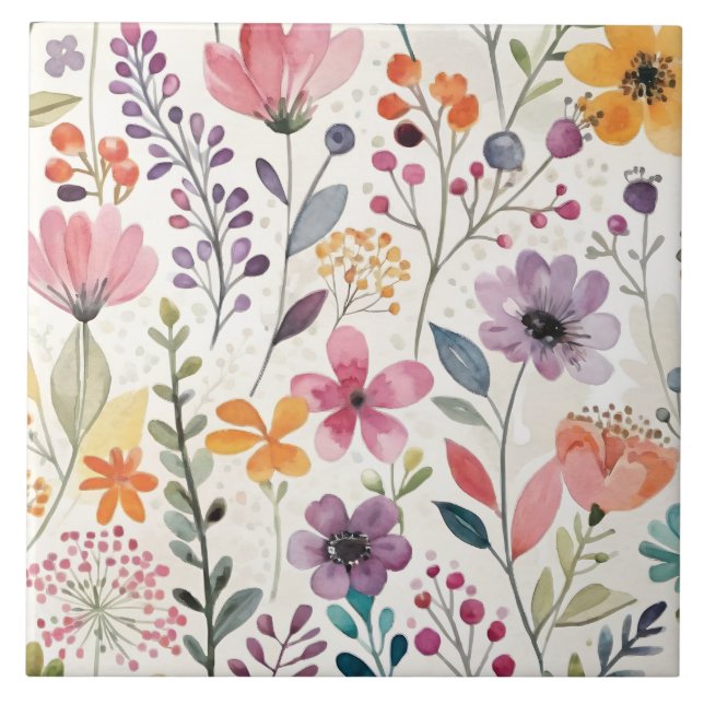 Azulejo Patrón caprichoso de flores silvestres (Frente)