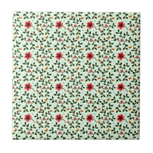 Azulejo Patrón caprichoso de flores y mariposas de estilo
