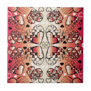 Azulejo Patrón cardíaco romántico caprichoso rojo y blanco