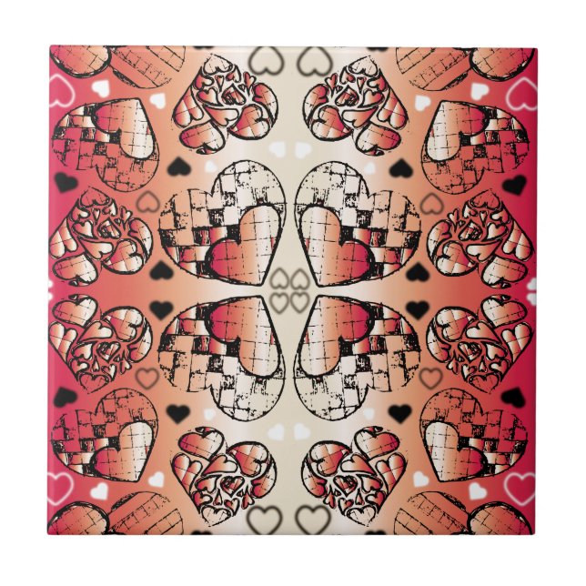 Azulejo Patrón cardíaco romántico caprichoso rojo y blanco (Frente)