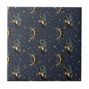 Azulejo Patrón Celestial de Luna de Oro de Lujo