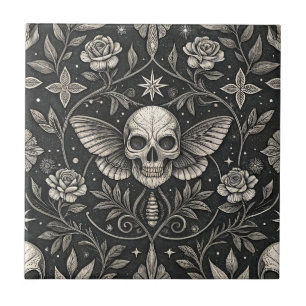 Azulejo Patrón Celestial Floral Calavera Gótica (1)