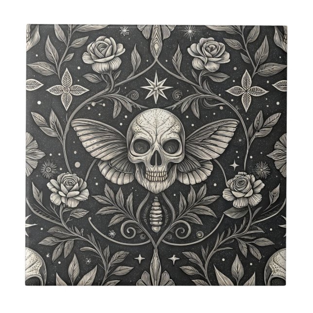 Azulejo Patrón Celestial Floral Calavera Gótica (1) (Frente)