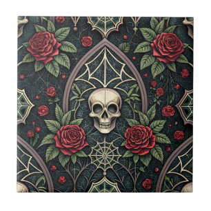 Azulejo Patrón Celestial Floral Calavera Gótica (3)
