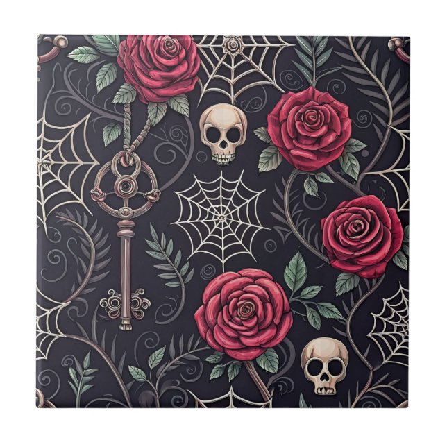 Azulejo Patrón Celestial Floral Calavera Gótica (4) (Frente)
