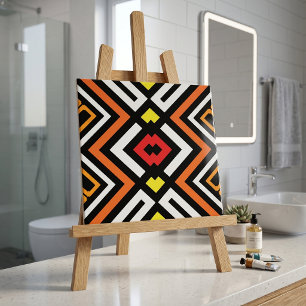 Azulejo Patrón Chevron Geométrico Audaz Azteca Naranja y N