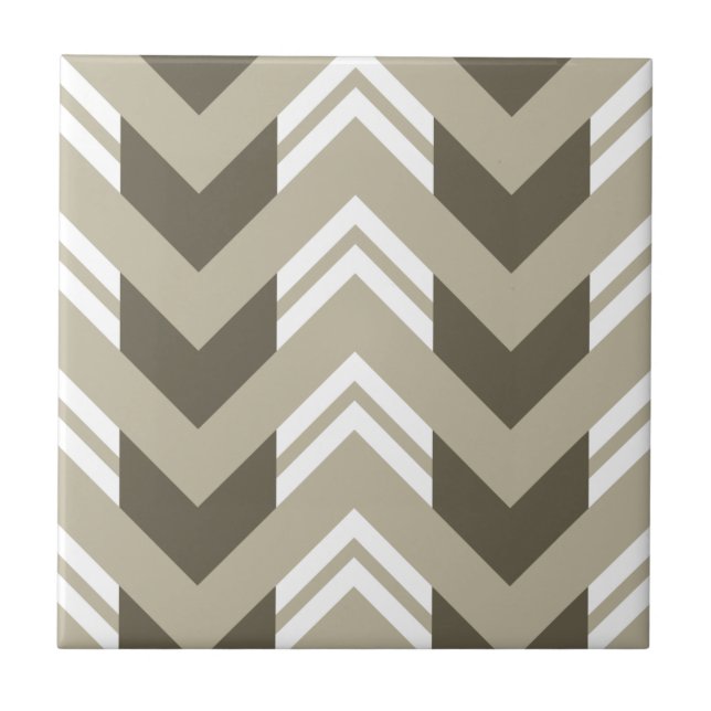 Azulejo Patrón Chevron Moderno Marrón, Beige, Blanco (Frente)