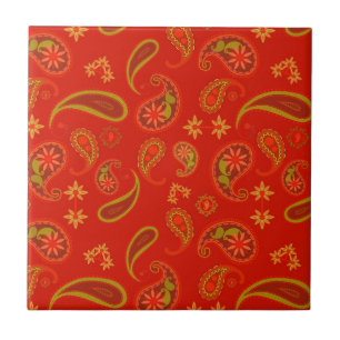 Azulejo Patrón Chili Pepper Red and Lime Green Paisley