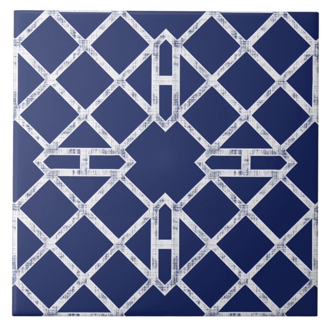 Azulejo Patrón Chippendale chino azul y blanco (Frente)