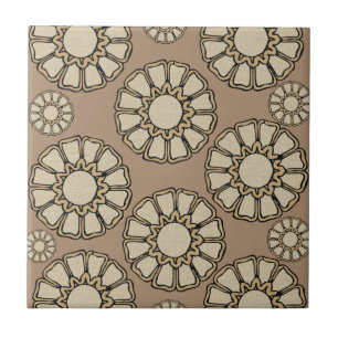 Azulejo Patrón circular beige de mosaico marrón cerámico