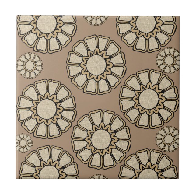 Azulejo Patrón circular beige de mosaico marrón cerámico (Frente)