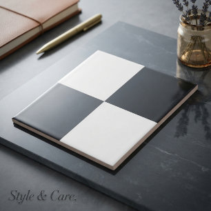 Azulejo Patrón Clásico de Caja Cuadrada Grande Blanco y Ne