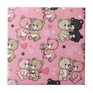 Azulejo Patrón Clásico de Osos de Peluche con Corazones