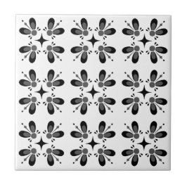 Azulejo Patrón clásico moderno l Negro floral l Blanco