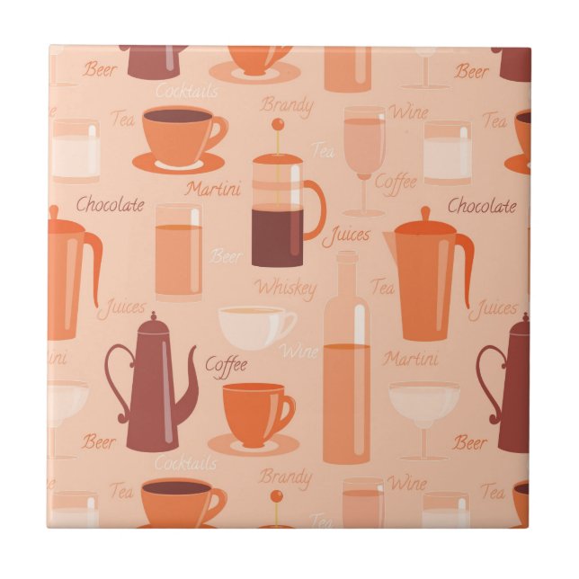 Azulejo Patrón con bebidas y texto (Frente)