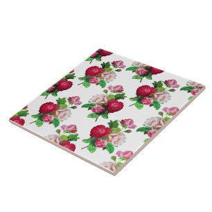 Azulejo Patrón con rosas rojas, blancas y rosadas,