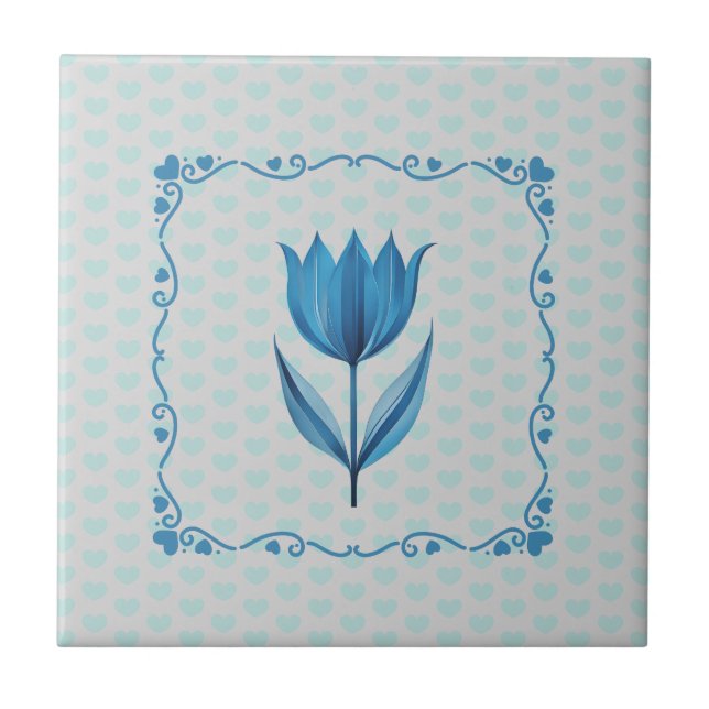 Azulejo Patrón con un Tulipán Azul  (Frente)