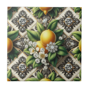 Azulejo Patrón continuo arte deco limones y diamantes B&W