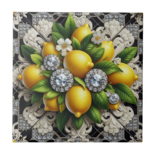 Azulejo Patrón continuo arte deco limones y diamantes B&W
