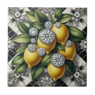 Azulejo Patrón continuo B&W Arte Deco Limones y Diamantes