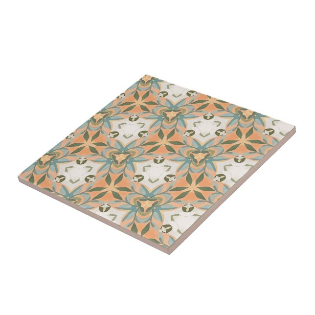 Azulejo Patrón continuo botánico azul melocotón (Lado)