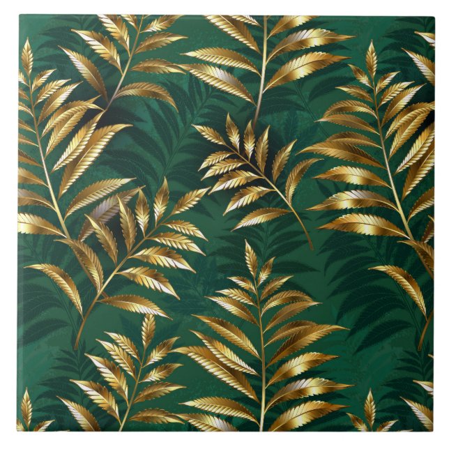 Azulejo Patrón continuo con helechos dorados (Frente)