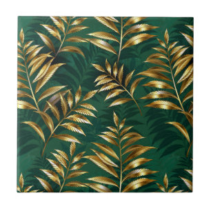 Azulejo Patrón continuo con helechos dorados