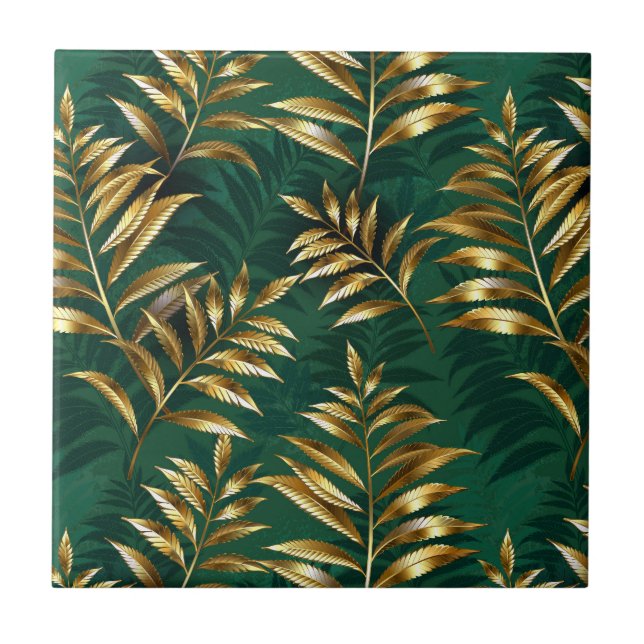 Azulejo Patrón continuo con helechos dorados (Frente)