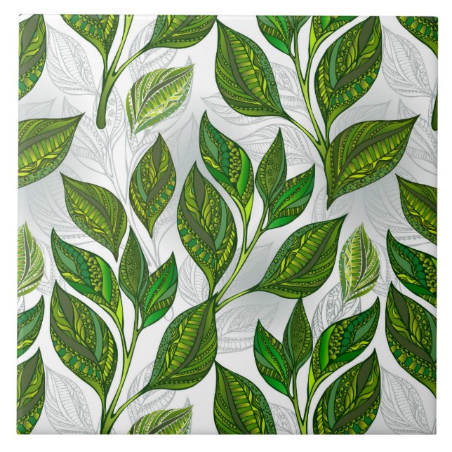 Azulejo Patrón continuo con hojas de té verde (Frente)