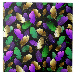 Azulejo Patrón continuo con plumas de Mardi Gras