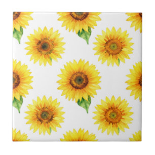 Azulejo Patrón continuo de acuarela de girasol brillante
