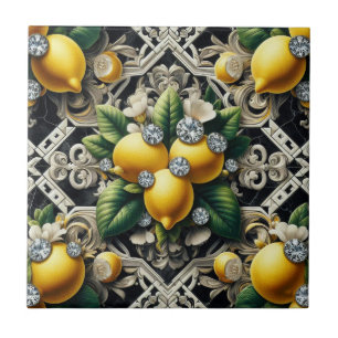 Azulejo Patrón continuo de arte deco en blanco y negro con
