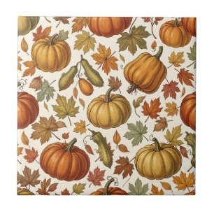 Azulejo Patrón continuo de calabaza y hojas de otoño