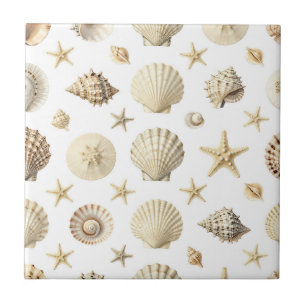 Azulejo Patrón continuo de estrella de mar de conchas mari