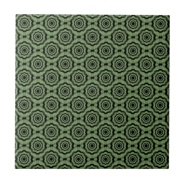 Azulejo Patrón continuo de flores negras verdes (Frente)
