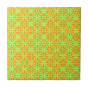 Azulejo Patrón continuo de flores verdes naranjas