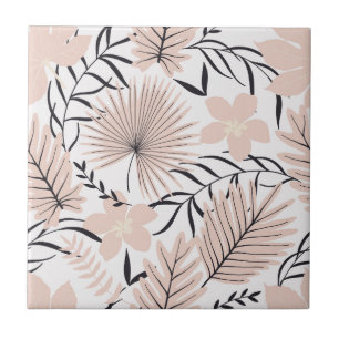Azulejo Patrón continuo de follaje floral rosa exótico