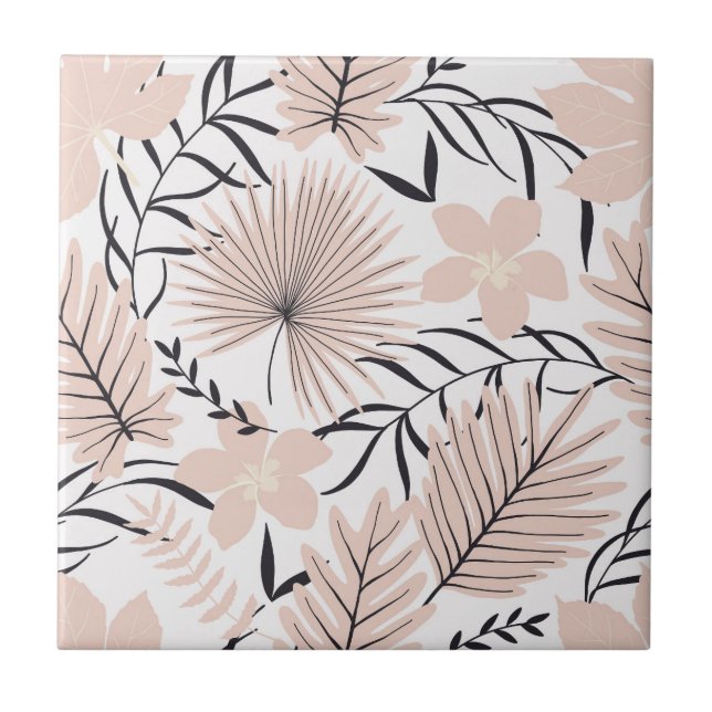Azulejo Patrón continuo de follaje floral rosa exótico (Frente)