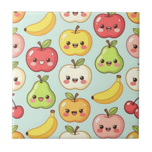 Azulejo Patrón continuo de frutas Kawaii lindo dibujo
